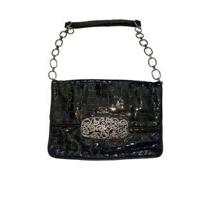 Brighton Black Patent Embossed Croc Leather Chain Bag Purse Evening Handbag 9x6